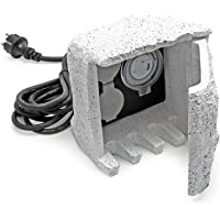 Piedra enchufe jardín 2 Tomas corriente Cable 5m Resina IP44 Temporizador Accesorios jardín Exterior